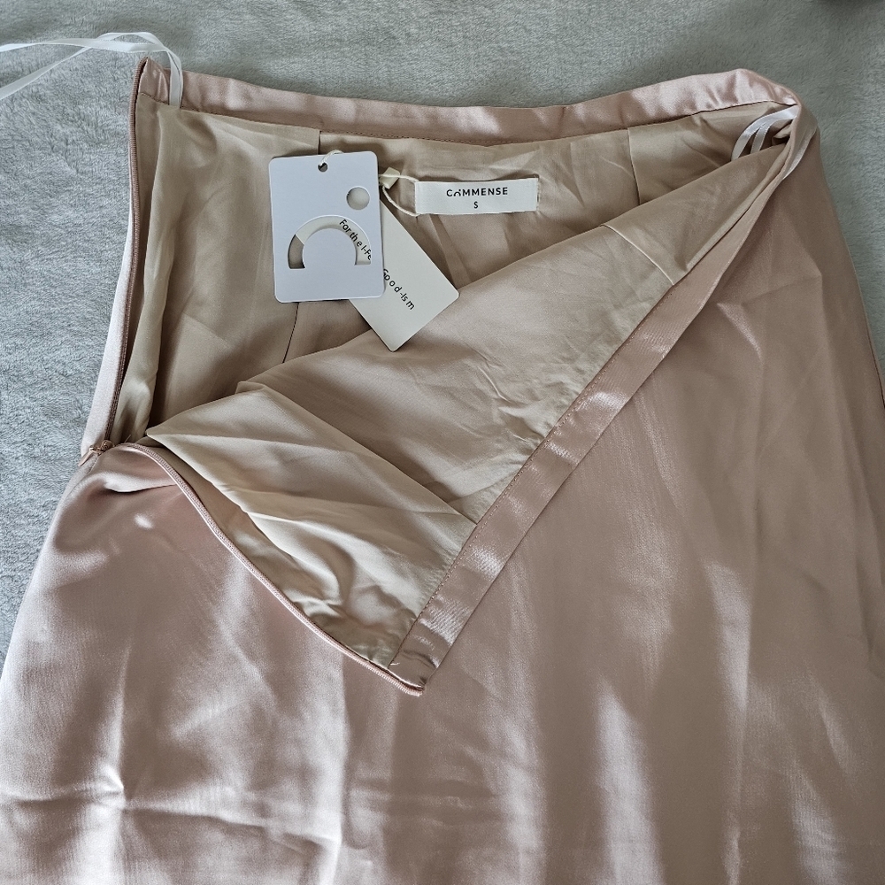 Commense Light Pink Satin Midi Skirt A-Line Size S Slip Skirt - Picture 7 of 9